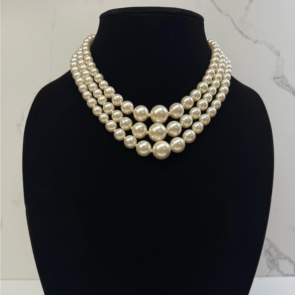 Old Hollywood Classic Multi-Strand Faux Pearl Timeless Statement Necklace